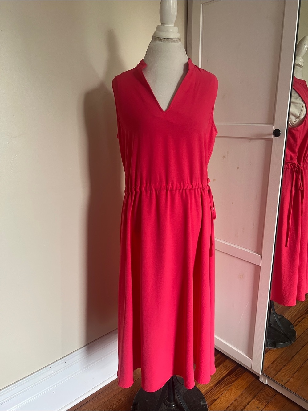 Anne Klein Pink Sleeveless Split V-Neck Drawstring Waist Midi Dress 10
